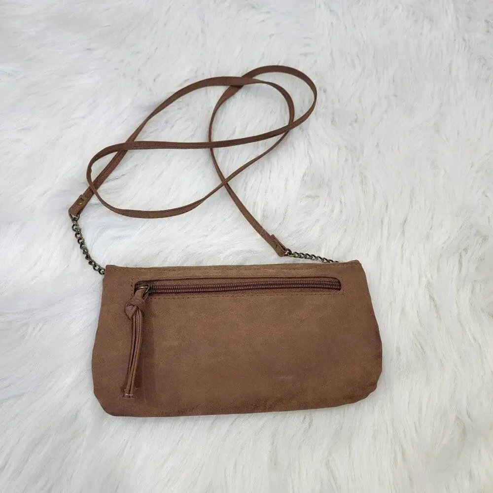 Light Brown Faux Leather Crossbody Purse with Metal‎ Owl Design
